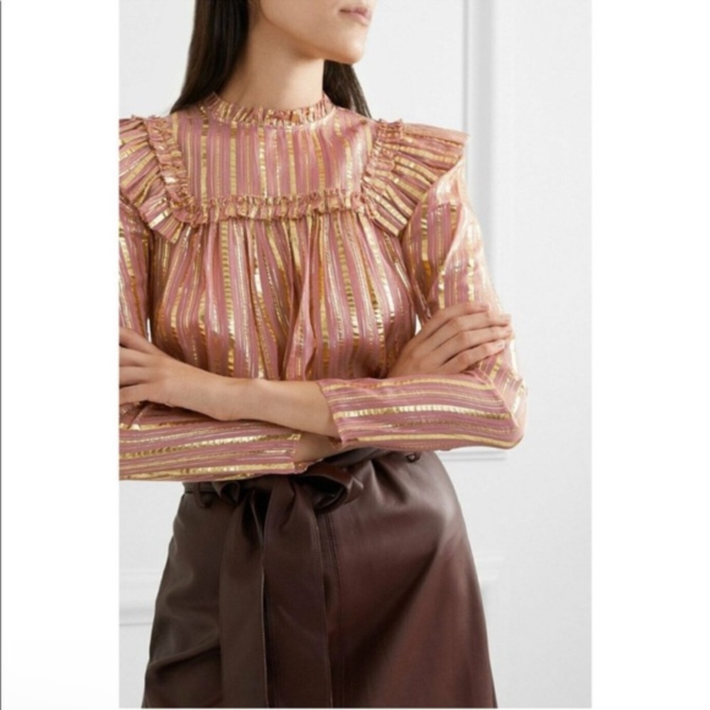 Ulla Johnson Leopold Ruffled Striped Silk Lurex